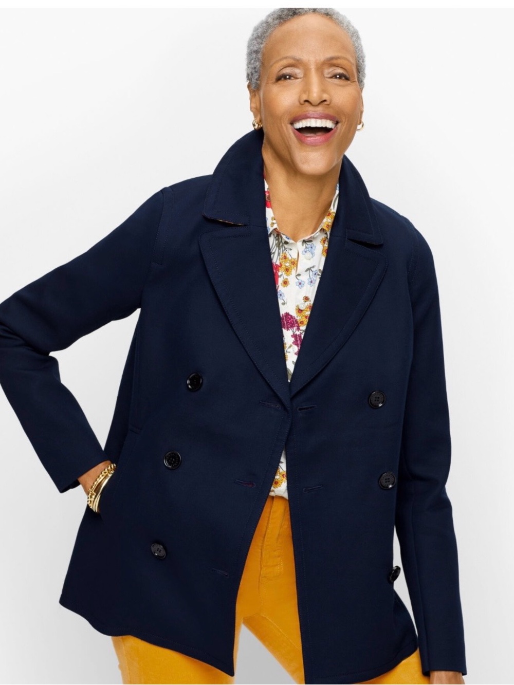 Talbots Classic Swing babydoll Navy Double-Breasted Women's Peacoat Jacket